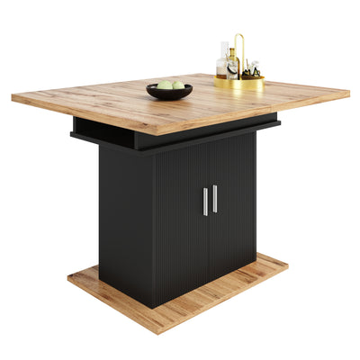 Table à Manger Extensible Noire avec Rangement Intégré et Portes Sculptées - Idéale pour 6-8 Personnes CHOCAS BLACK