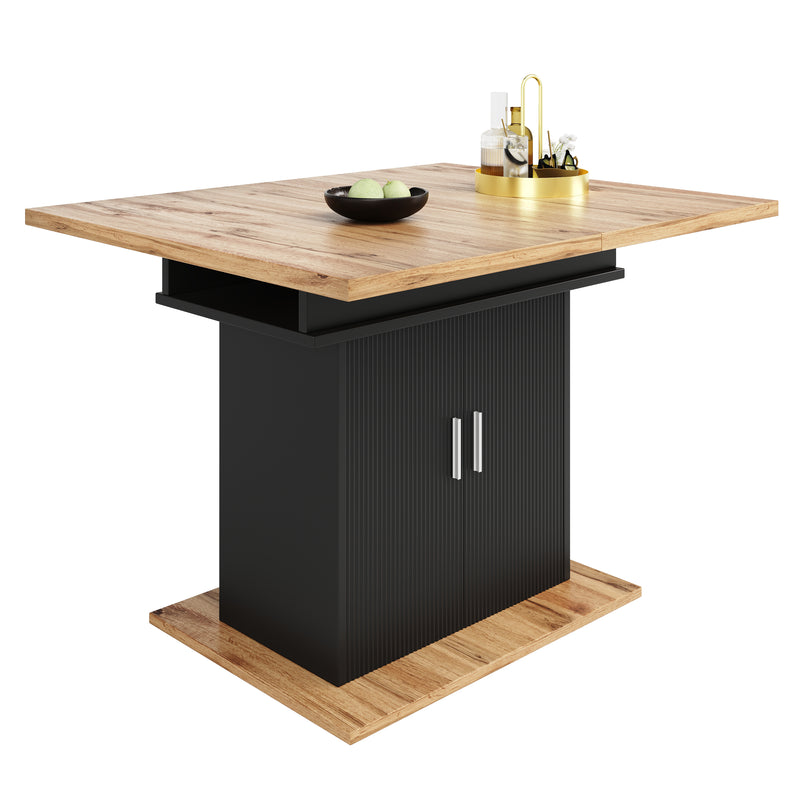 Table à Manger Extensible Noire avec Rangement Intégré et Portes Sculptées - Idéale pour 6-8 Personnes CHOCAS BLACK