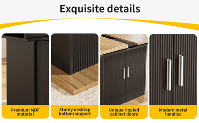 Table à Manger Extensible Noire avec Rangement Intégré et Portes Sculptées - Idéale pour 6-8 Personnes CHOCAS BLACK