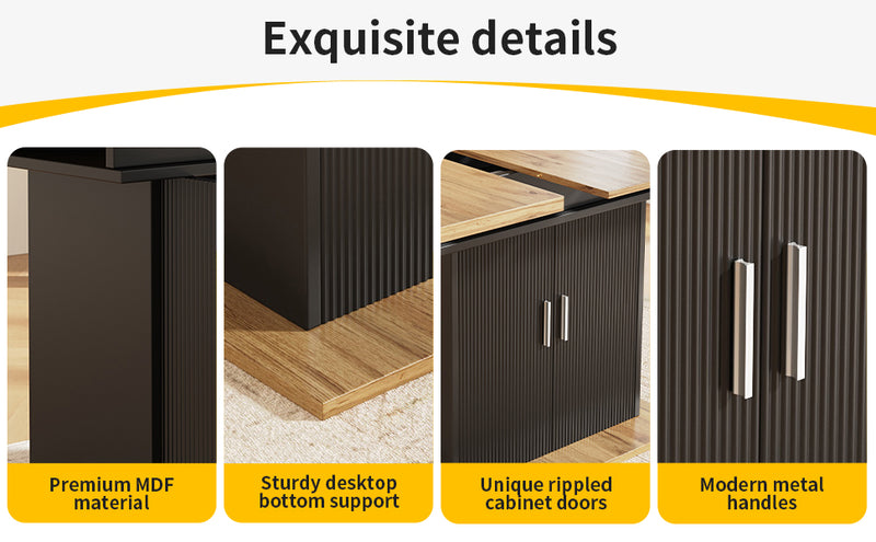 Table à Manger Extensible Noire avec Rangement Intégré et Portes Sculptées - Idéale pour 6-8 Personnes CHOCAS BLACK