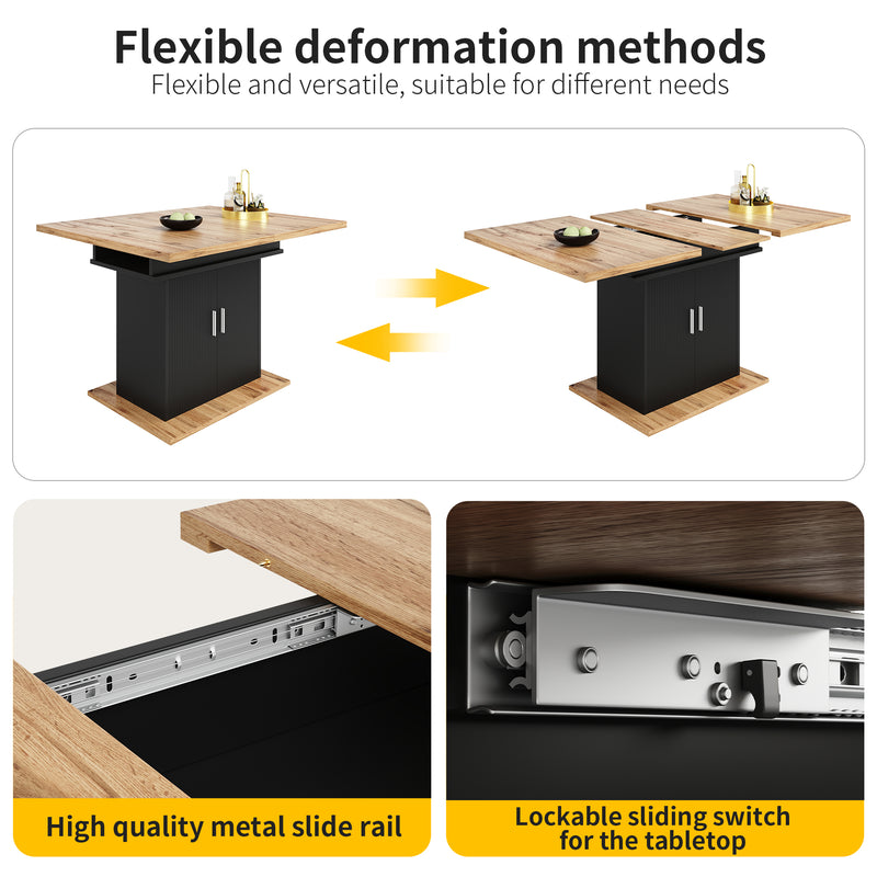 Table à Manger Extensible Noire avec Rangement Intégré et Portes Sculptées - Idéale pour 6-8 Personnes CHOCAS BLACK