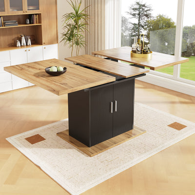 Table à Manger Extensible Noire avec Rangement Intégré et Portes Sculptées - Idéale pour 6-8 Personnes CHOCAS BLACK