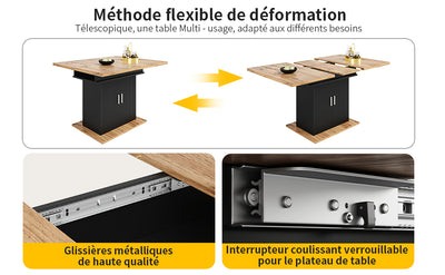 Table à Manger Extensible Noire avec Rangement Intégré et Portes Sculptées - Idéale pour 6-8 Personnes CHOCAS BLACK