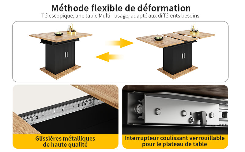 Table à Manger Extensible Noire avec Rangement Intégré et Portes Sculptées - Idéale pour 6-8 Personnes CHOCAS BLACK