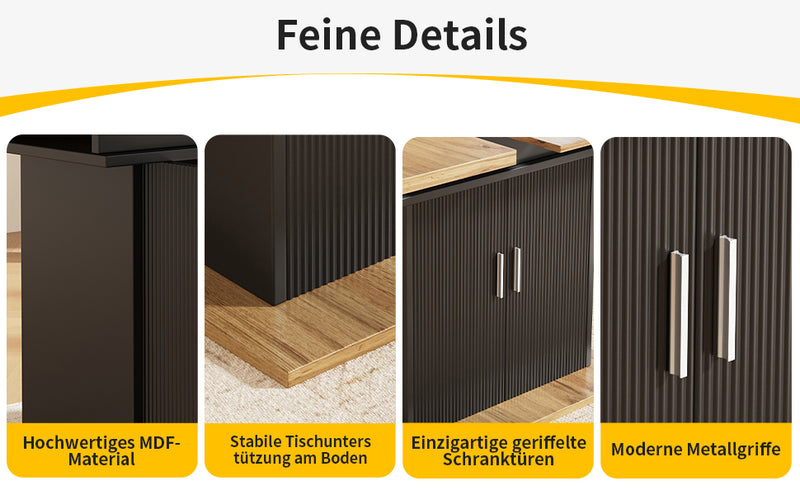 Table à Manger Extensible Noire avec Rangement Intégré et Portes Sculptées - Idéale pour 6-8 Personnes CHOCAS BLACK