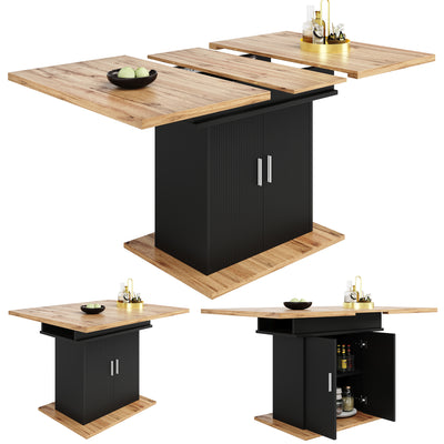 Table à Manger Extensible Noire avec Rangement Intégré et Portes Sculptées - Idéale pour 6-8 Personnes CHOCAS BLACK
