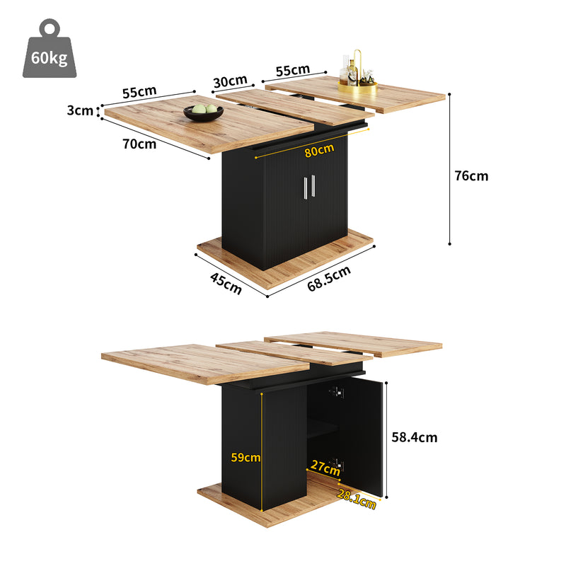 Table à Manger Extensible Noire avec Rangement Intégré et Portes Sculptées - Idéale pour 6-8 Personnes CHOCAS BLACK