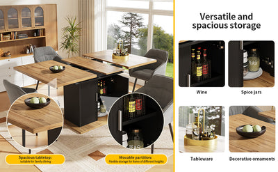 Table à Manger Extensible Noire avec Rangement Intégré et Portes Sculptées - Idéale pour 6-8 Personnes CHOCAS BLACK