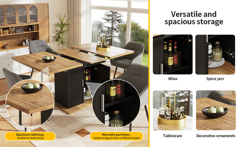 Table à Manger Extensible Noire avec Rangement Intégré et Portes Sculptées - Idéale pour 6-8 Personnes CHOCAS BLACK