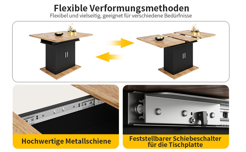 Table à Manger Extensible Noire avec Rangement Intégré et Portes Sculptées - Idéale pour 6-8 Personnes CHOCAS BLACK