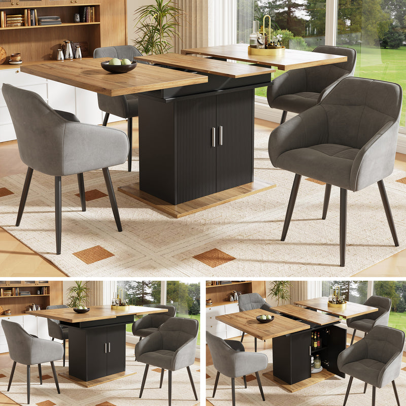 Table à Manger Extensible Noire avec Rangement Intégré et Portes Sculptées - Idéale pour 6-8 Personnes CHOCAS BLACK
