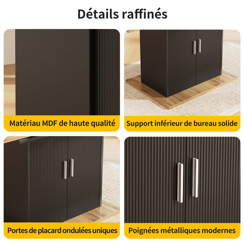 Table à Manger Extensible Noire avec Rangement Intégré et Portes Sculptées - Idéale pour 6-8 Personnes CHOCAS BLACK