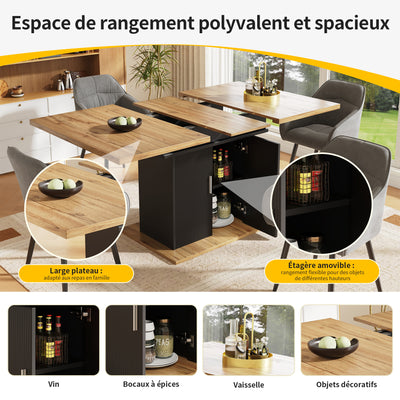 Table à Manger Extensible Noire avec Rangement Intégré et Portes Sculptées - Idéale pour 6-8 Personnes CHOCAS BLACK