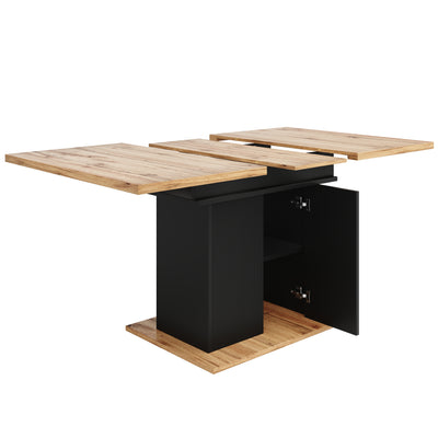 Table à Manger Extensible Noire avec Rangement Intégré et Portes Sculptées - Idéale pour 6-8 Personnes CHOCAS BLACK