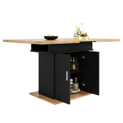 Table à Manger Extensible Noire avec Rangement Intégré et Portes Sculptées - Idéale pour 6-8 Personnes CHOCAS BLACK
