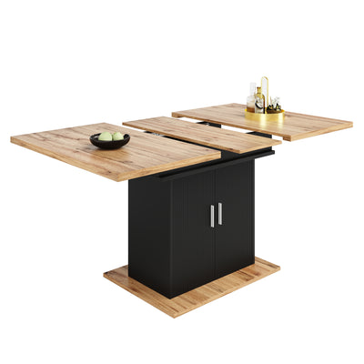 Table à Manger Extensible Noire avec Rangement Intégré et Portes Sculptées - Idéale pour 6-8 Personnes CHOCAS BLACK