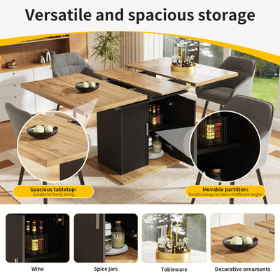 Table à Manger Extensible Noire avec Rangement Intégré et Portes Sculptées - Idéale pour 6-8 Personnes CHOCAS BLACK