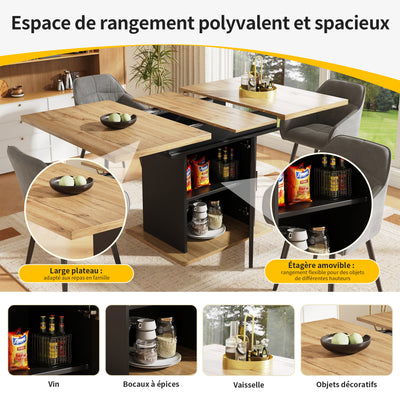 Table à Manger Extensible Noire avec Portes en Verre Canelé et Rangement Intégré CHOCAS BLACK GLASS