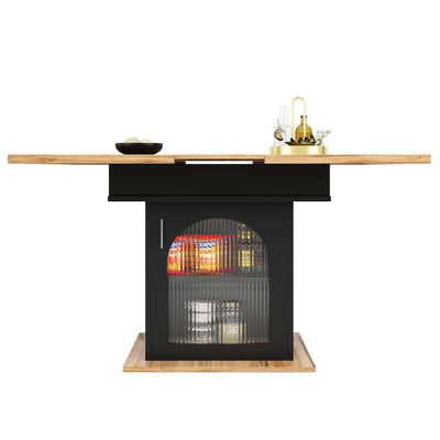 Table à Manger Extensible Noire avec Portes en Verre Canelé et Rangement Intégré CHOCAS BLACK GLASS