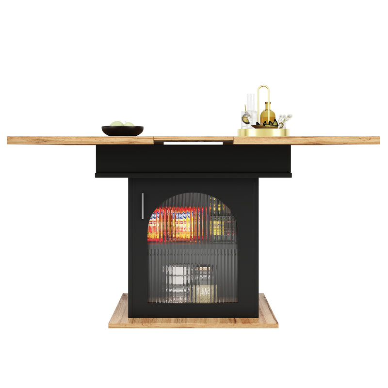 Table à Manger Extensible Noire avec Portes en Verre Canelé et Rangement Intégré CHOCAS BLACK GLASS