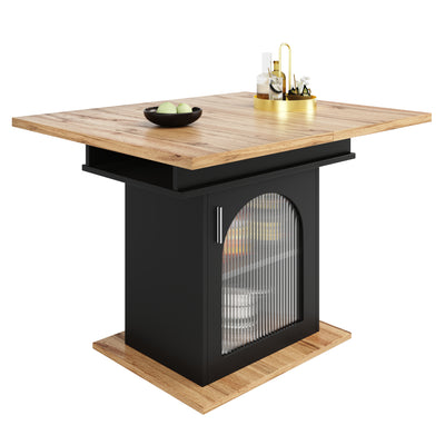 Table à Manger Extensible Noire avec Portes en Verre Canelé et Rangement Intégré CHOCAS BLACK GLASS