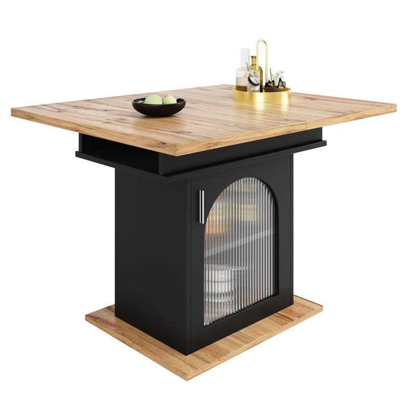 Table à Manger Extensible Noire avec Portes en Verre Canelé et Rangement Intégré CHOCAS BLACK GLASS