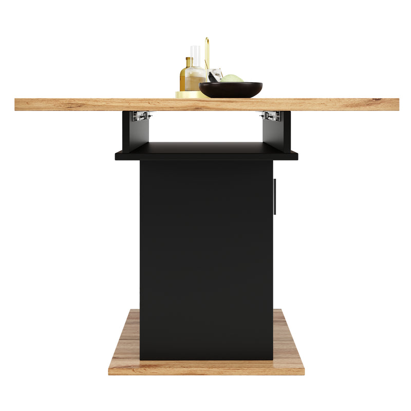 Table à Manger Extensible Noire avec Portes en Verre Canelé et Rangement Intégré CHOCAS BLACK GLASS