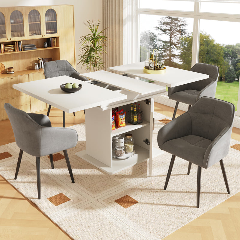 Table à Manger Extensible Blanche avec Portes en Verre Canelé et Rangement Intégré CHOCAS WHITE