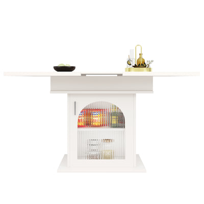 Table à Manger Extensible Blanche avec Portes en Verre Canelé et Rangement Intégré CHOCAS WHITE