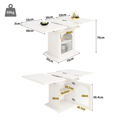 Table à Manger Extensible Blanche avec Portes en Verre Canelé et Rangement Intégré CHOCAS WHITE