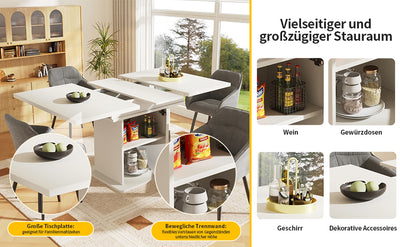 Table à Manger Extensible Blanche avec Portes en Verre Canelé et Rangement Intégré CHOCAS WHITE