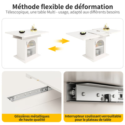 Table à Manger Extensible Blanche avec Portes en Verre Canelé et Rangement Intégré CHOCAS WHITE