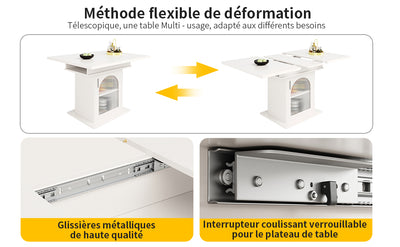 Table à Manger Extensible Blanche avec Portes en Verre Canelé et Rangement Intégré CHOCAS WHITE