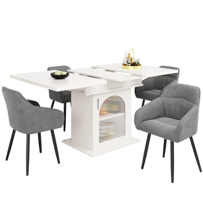 Table à Manger Extensible Blanche avec Portes en Verre Canelé et Rangement Intégré CHOCAS WHITE