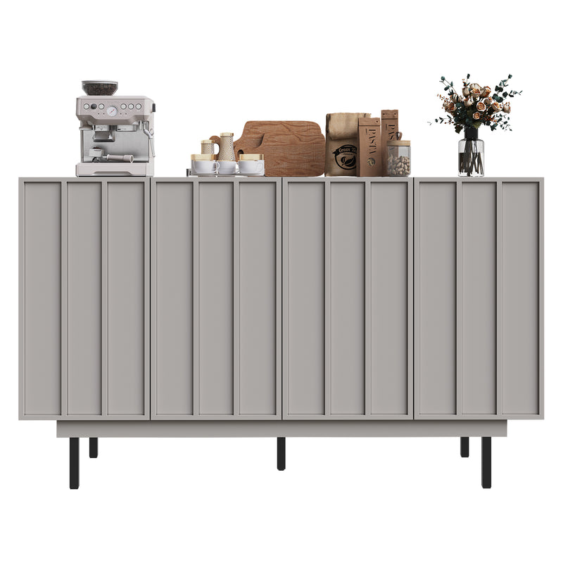 Buffet Gris Moderne sans Poignée avec 4 Portes, Rangement Ajustable et Dispositif Anti-Basculement CORCIX