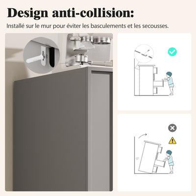 Buffet Gris Moderne sans Poignée avec 4 Portes, Rangement Ajustable et Dispositif Anti-Basculement CORCIX
