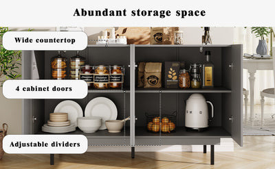 Buffet Gris Moderne sans Poignée avec 4 Portes, Rangement Ajustable et Dispositif Anti-Basculement CORCIX