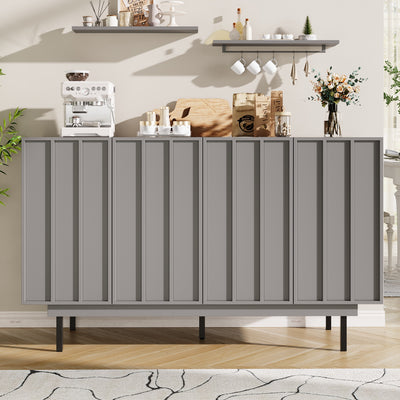Buffet Gris Moderne sans Poignée avec 4 Portes, Rangement Ajustable et Dispositif Anti-Basculement CORCIX