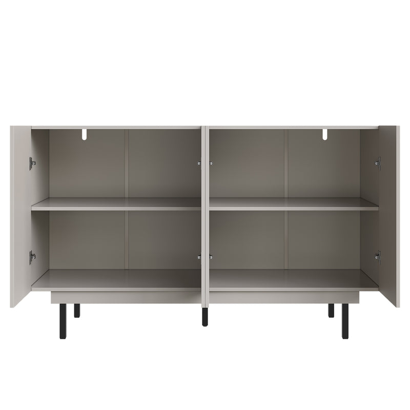Buffet Gris Moderne sans Poignée avec 4 Portes, Rangement Ajustable et Dispositif Anti-Basculement CORCIX