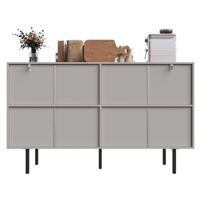 Buffet Gris Moderne sans Poignée avec 4 Portes, Rangement Ajustable et Dispositif Anti-Basculement CORCIX