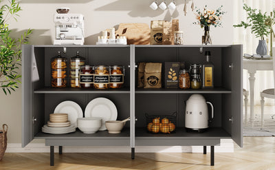 Buffet Gris Moderne sans Poignée avec 4 Portes, Rangement Ajustable et Dispositif Anti-Basculement CORCIX