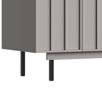 Buffet Gris Moderne sans Poignée avec 4 Portes, Rangement Ajustable et Dispositif Anti-Basculement CORCIX