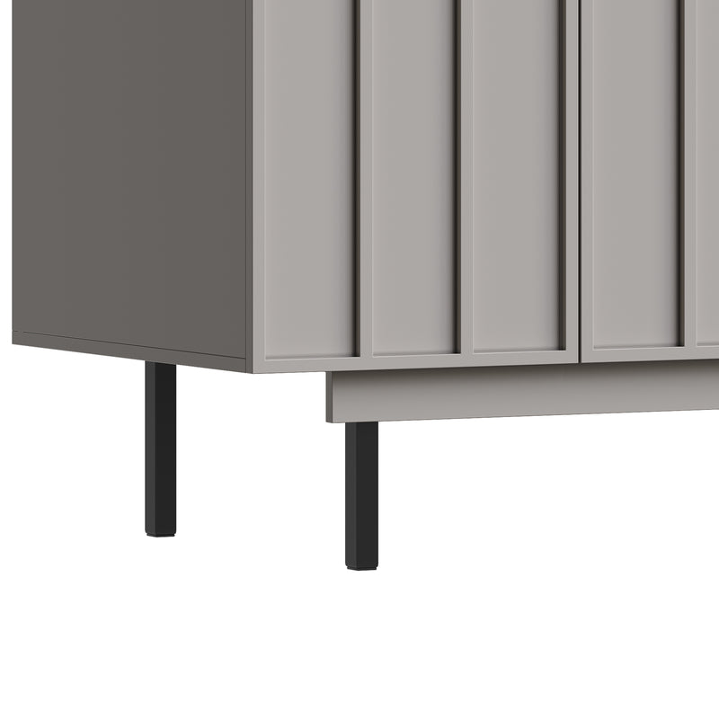 Buffet Gris Moderne sans Poignée avec 4 Portes, Rangement Ajustable et Dispositif Anti-Basculement CORCIX
