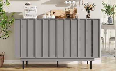 Buffet Gris Moderne sans Poignée avec 4 Portes, Rangement Ajustable et Dispositif Anti-Basculement CORCIX