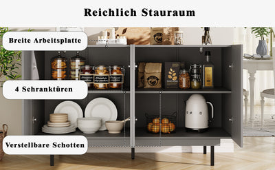 Buffet Gris Moderne sans Poignée avec 4 Portes, Rangement Ajustable et Dispositif Anti-Basculement CORCIX
