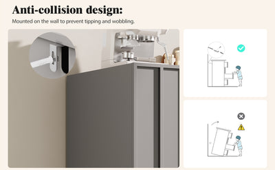 Buffet Gris Moderne sans Poignée avec 4 Portes, Rangement Ajustable et Dispositif Anti-Basculement CORCIX