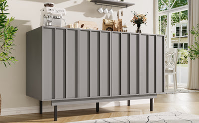 Buffet Gris Moderne sans Poignée avec 4 Portes, Rangement Ajustable et Dispositif Anti-Basculement CORCIX