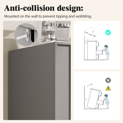 Buffet Gris Moderne sans Poignée avec 4 Portes, Rangement Ajustable et Dispositif Anti-Basculement CORCIX
