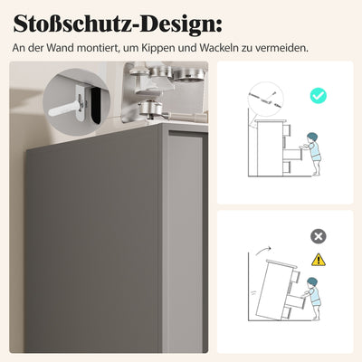 Buffet Gris Moderne sans Poignée avec 4 Portes, Rangement Ajustable et Dispositif Anti-Basculement CORCIX
