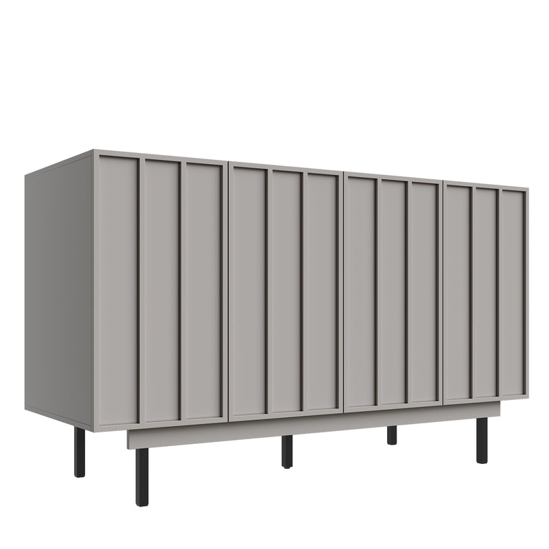 Buffet Gris Moderne sans Poignée avec 4 Portes, Rangement Ajustable et Dispositif Anti-Basculement CORCIX